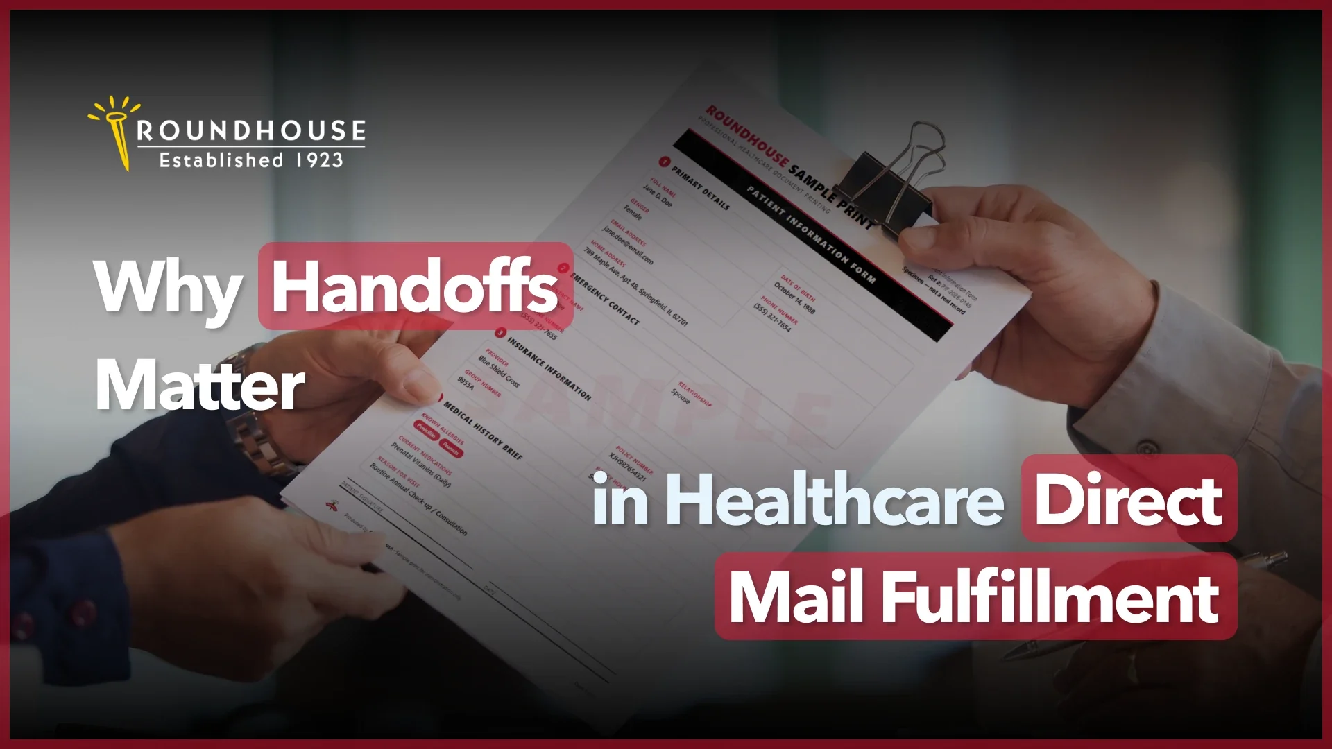 Why Handoffs Matter in Healthcare Direct Mail Fulfillment – blog header by Roundhouse Partners