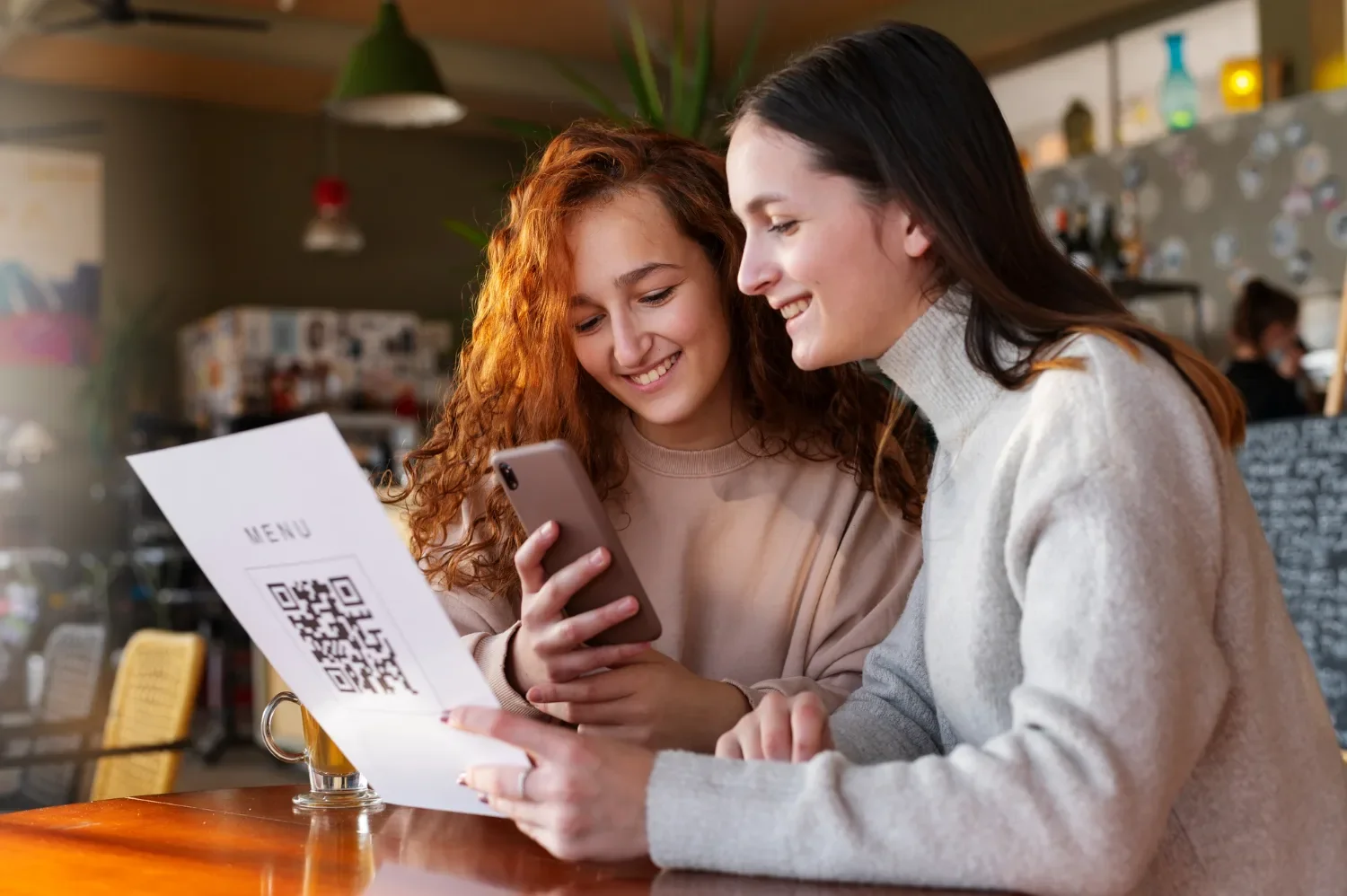 QR code postcard-style promotion for food and beverage marketing in restaurant